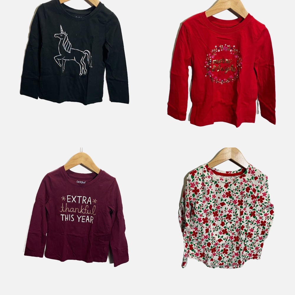 Cat & Jack Long Sleeve T-Shirt Bundle Kids 5T Multicolor Holiday Floral Unicorn